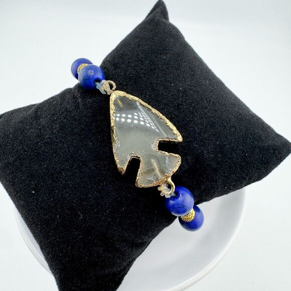 Vintage Lapis Lazuli Bead Arrowhead Clear Quartz Bracelet Stretch Retro - Picture 5 of 6